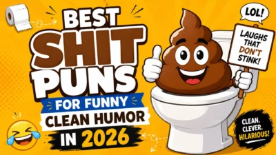 Best shit puns clean humor image with funny poop cartoon and laughing emoji