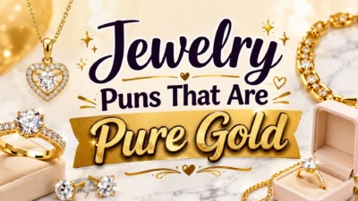 Jewelry puns pure gold design with sparkling rings, gems, and elegant golden style