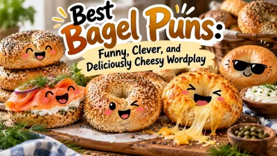 Best bagel puns with funny, smiling bagels, cheesy toppings, and delicious cream cheese wordplay