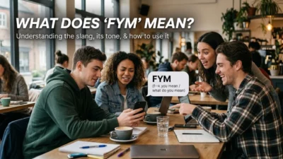 Young friends gathered at a cafe table laughing and looking at a smartphone screen showing text slang