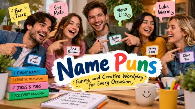 Name puns featuring friends laughing together and sharing funny names and creative wordplay for every occasion.